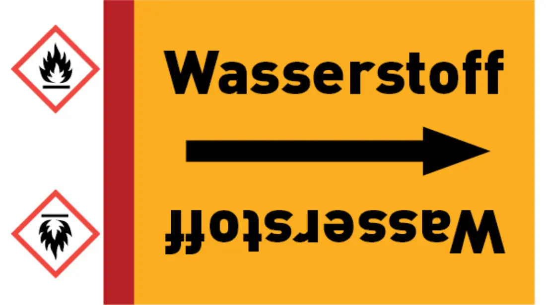 Kennzeichnungsband Wasserstoff gelb/schwarz bis Ø 50 mm 33 m/Rolle Kennzeichnungsband Wasserstoff gelb/schwarz bis Ø 50 mm 33 m/Rolle