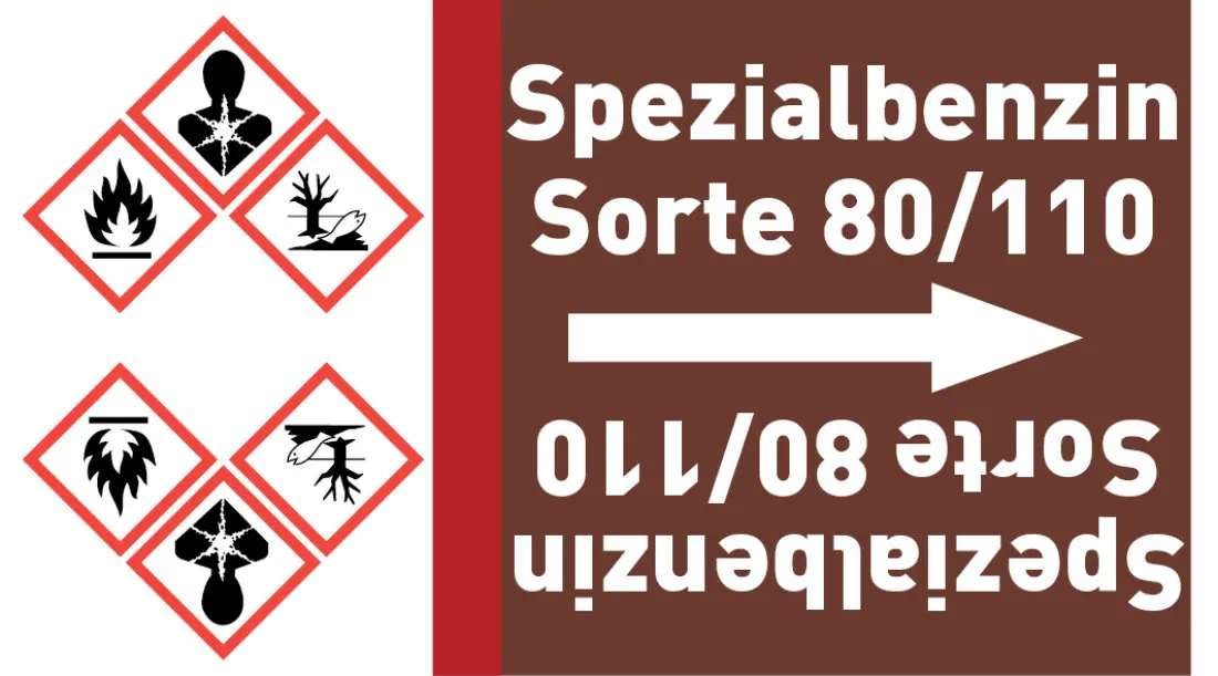 Kennzeichnungsband Spezialbenzin Sorte 80/110 braun/weiß ab Ø 50 mm 33 m/Rolle Kennzeichnungsband Spezialbenzin Sorte 80/110 braun/weiß ab Ø 50 mm 33 m/Rolle