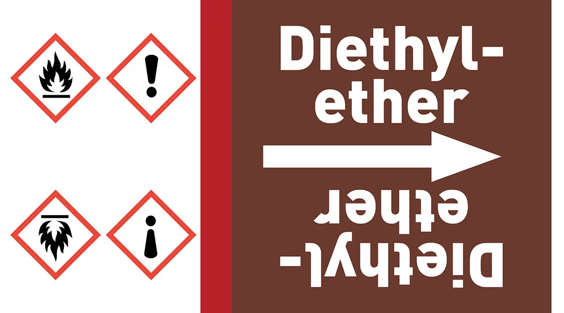 Kennzeichnungsband Diethylether braun/weiß ab Ø 50 mm 33 m/Rolle