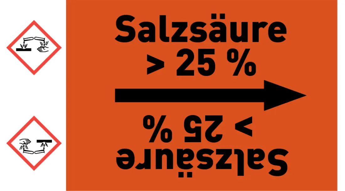 Kennzeichnungsband Salzsäure > 25 % orange/schwarz ab Ø 50 mm 33 m/Rolle Kennzeichnungsband Salzsäure > 25 % orange/schwarz ab Ø 50 mm 33 m/Rolle