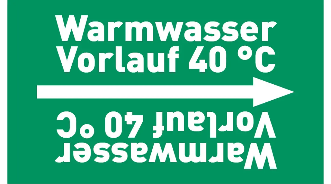 Kennzeichnungsband Warmwasser Vorlauf 40 °C grün/weiß ab Ø 50 mm 33 m/Rolle Kennzeichnungsband Warmwasser Vorlauf 40 °C grün/weiß ab Ø 50 mm 33 m/Rolle