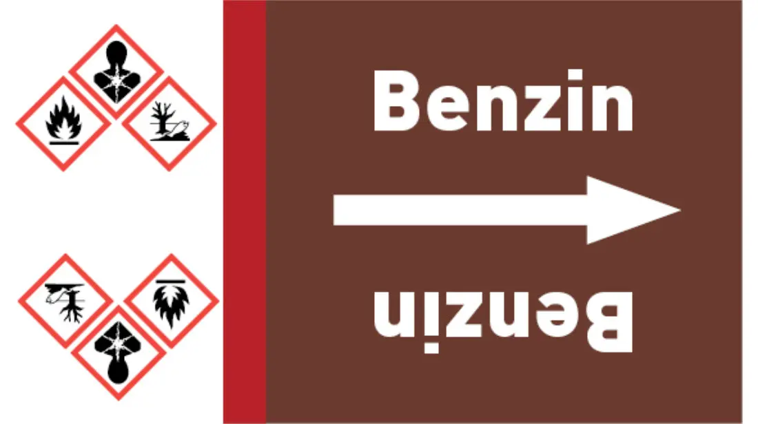 Kennzeichnungsband Benzin braun/weiß bis Ø 50 mm 33 m/Rolle Kennzeichnungsband Benzin braun/weiß bis Ø 50 mm 33 m/Rolle