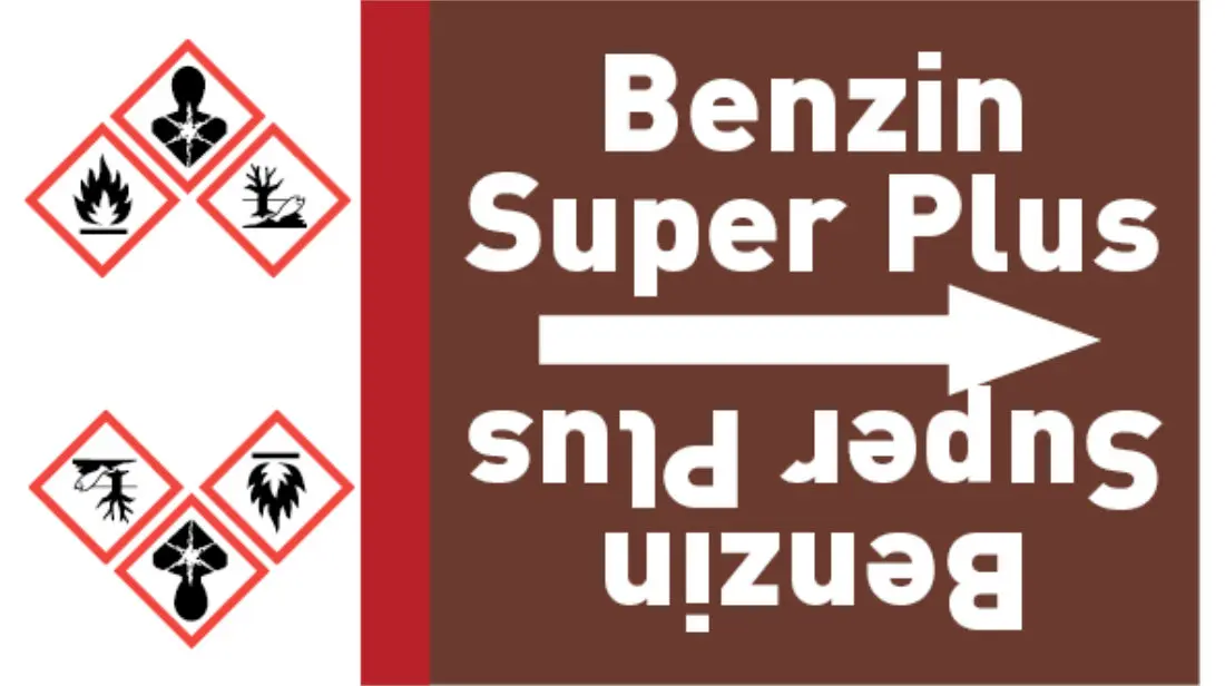 Kennzeichnungsband Benzin Super Plus braun/weiß bis Ø 50 mm 33 m/Rolle Kennzeichnungsband Benzin Super Plus braun/weiß bis Ø 50 mm 33 m/Rolle