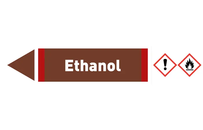 Pfeil links Ethanol braun/weiß 125x25 mm Pfeil links Ethanol braun/weiß 125x25 mm