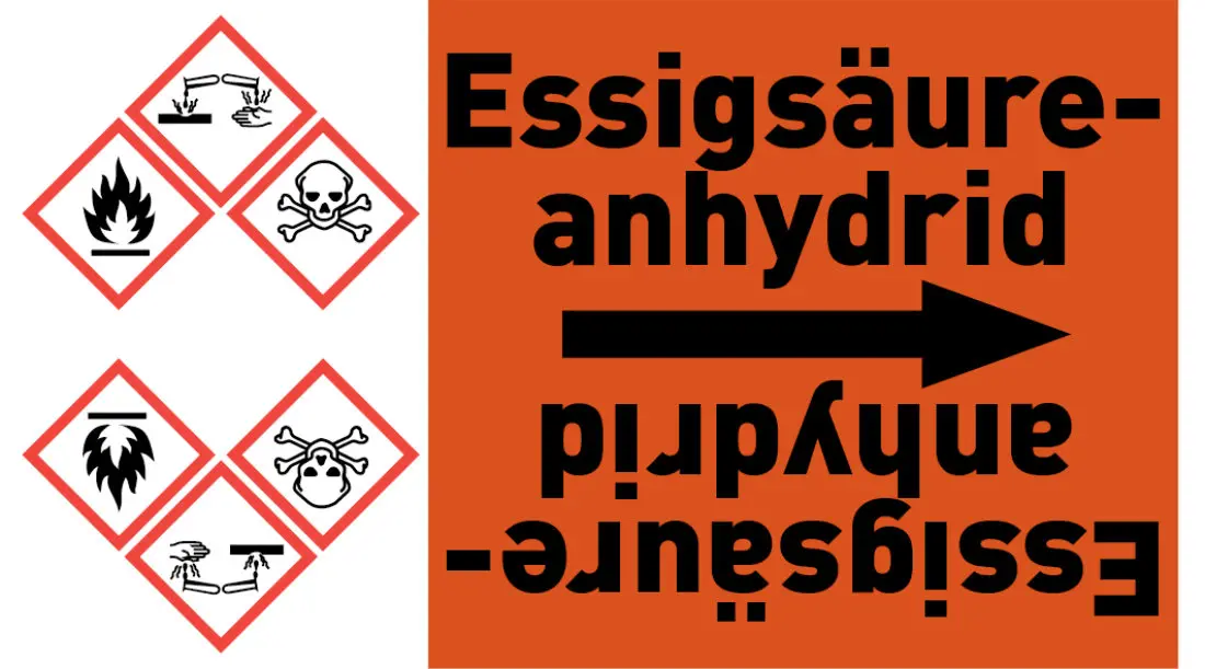 Kennzeichnungsband Essigsäureanhydrid orange/schwarz ab Ø 50 mm 33 m/Rolle Kennzeichnungsband Essigsäureanhydrid orange/schwarz ab Ø 50 mm 33 m/Rolle