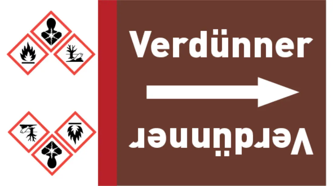 Kennzeichnungsband Verdünner braun/weiß bis Ø 50 mm 33 m/Rolle Kennzeichnungsband Verdünner braun/weiß bis Ø 50 mm 33 m/Rolle