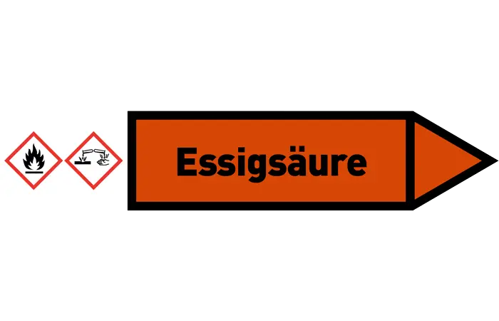 Pfeil rechts Essigsäure orange/schwarz 125x25 mm Pfeil rechts Essigsäure orange/schwarz 125x25 mm