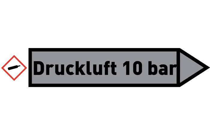 Pfeil rechts Druckluft 10 bar grau/schwarz 215x40 mm Pfeil rechts Druckluft 10 bar grau/schwarz 215x40 mm