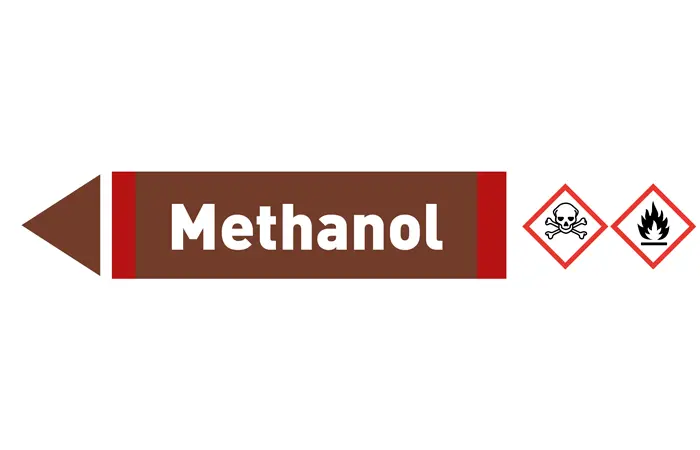 Pfeil links Methanol braun/weiß 215x40 mm Pfeil links Methanol braun/weiß 215x40 mm