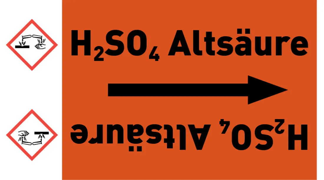 Kennzeichnungsband H2SO4 Altsäure orange/schwarz ab Ø 50 mm 33 m/Rolle Kennzeichnungsband H2SO4 Altsäure orange/schwarz ab Ø 50 mm 33 m/Rolle