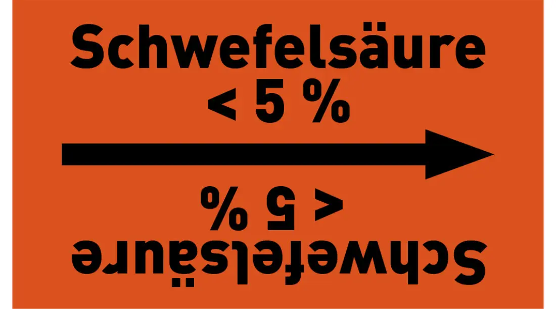 Kennzeichnungsband Schwefelsäure < 5 % orange/schwarz ab Ø 50 mm 33 m/Rolle Kennzeichnungsband Schwefelsäure < 5 % orange/schwarz ab Ø 50 mm 33 m/Rolle