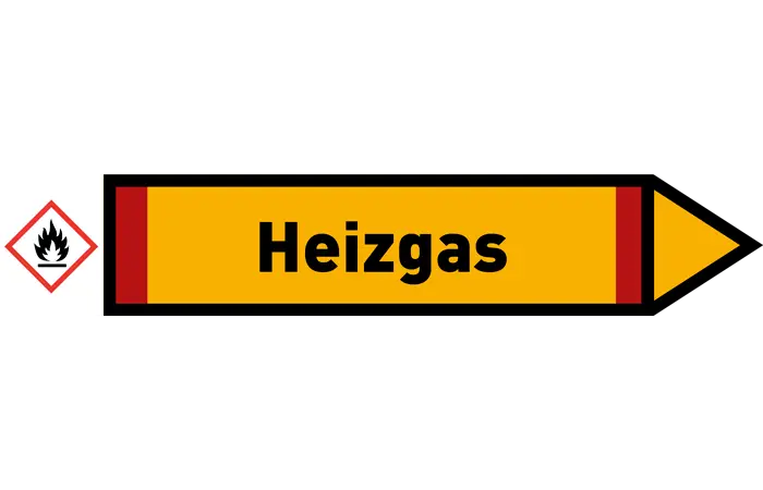 Pfeil rechts Heizgas gelb/schwarz 215x40 mm Pfeil rechts Heizgas gelb/schwarz 215x40 mm