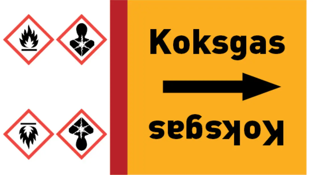 Kennzeichnungsband Koksgas gelb/schwarz bis Ø 50 mm 33 m/Rolle Kennzeichnungsband Koksgas gelb/schwarz bis Ø 50 mm 33 m/Rolle