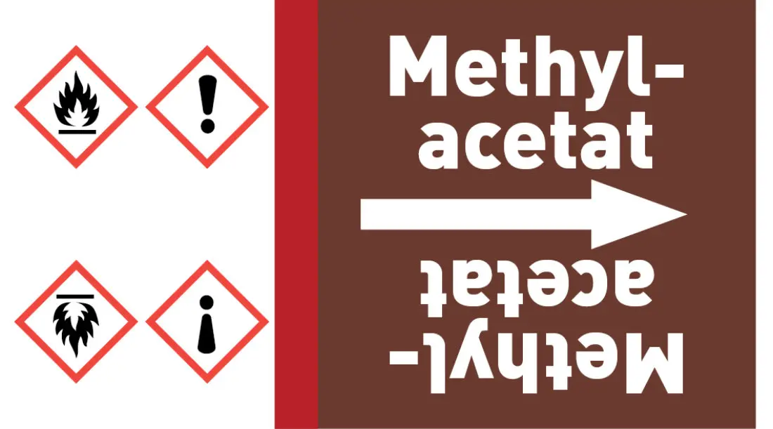 Kennzeichnungsband Methylacetat braun/weiß ab Ø 50 mm 33 m/Rolle Kennzeichnungsband Methylacetat braun/weiß ab Ø 50 mm 33 m/Rolle