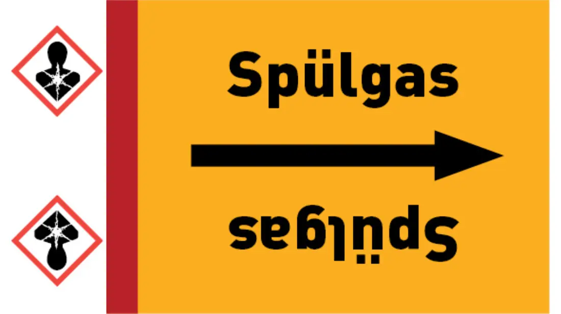 Kennzeichnungsband Spülgas gelb/schwarz bis Ø 50 mm 33 m/Rolle Kennzeichnungsband Spülgas gelb/schwarz bis Ø 50 mm 33 m/Rolle