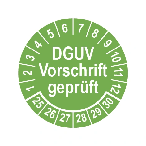 Prüfplakette Ø 25 mm "DGUV Vorschrift geprüft" grün/weiß, 1 VPE (200 Stück) Prüfplakette Ø 25 mm "DGUV Vorschrift geprüft" grün/weiß, 1 VPE (200 Stück)