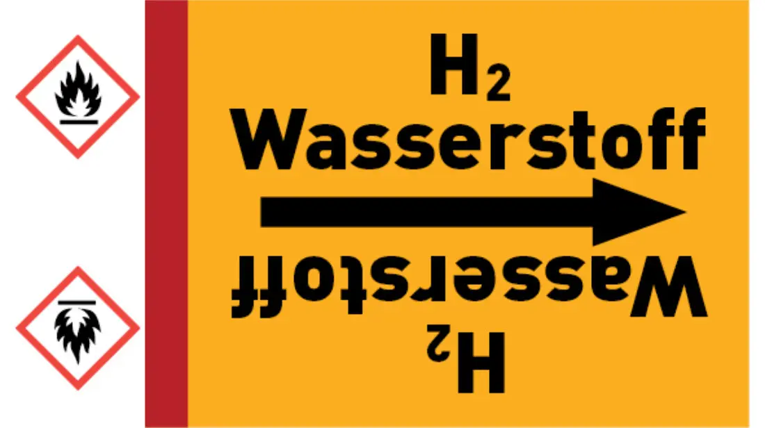 Kennzeichnungsband H2 Wasserstoff gelb/schwarz bis Ø 50 mm 33 m/Rolle Kennzeichnungsband H2 Wasserstoff gelb/schwarz bis Ø 50 mm 33 m/Rolle