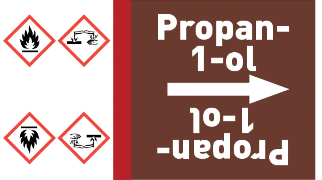 Kennzeichnungsband Propan-1-ol braun/weiß bis Ø 50 mm 33 m/Rolle Kennzeichnungsband Propan-1-ol braun/weiß bis Ø 50 mm 33 m/Rolle