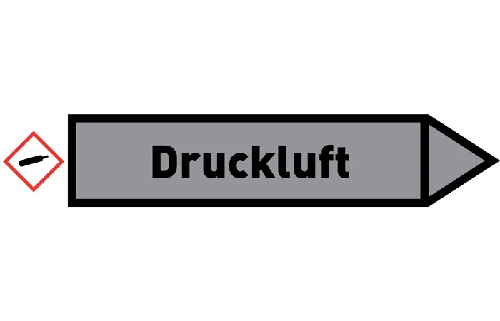 Pfeil rechts Druckluft grau/schwarz 215x40 mm Pfeil rechts Druckluft grau/schwarz 215x40 mm