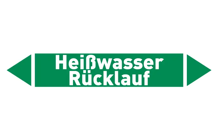 Pfeil Heißwasser Rücklauf grün/weiß 215x40 mm Pfeil Heißwasser Rücklauf grün/weiß 215x40 mm