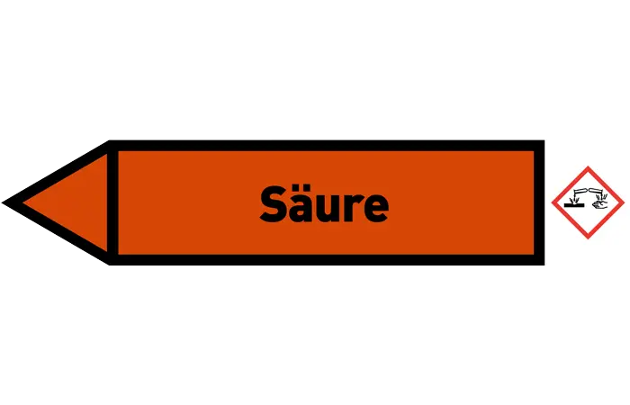 Pfeil links Säure orange/schwarz 125x25 mm