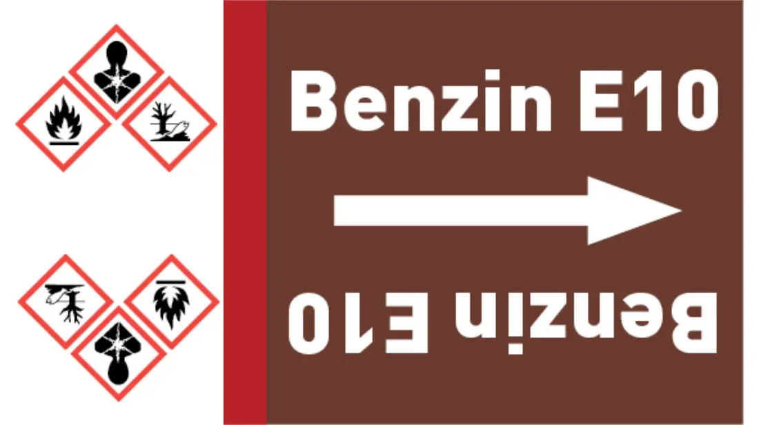 Kennzeichnungsband Benzin E10 braun/weiß bis Ø 50 mm 33 m/Rolle Kennzeichnungsband Benzin E10 braun/weiß bis Ø 50 mm 33 m/Rolle