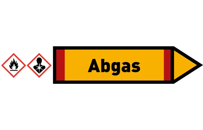 Pfeil rechts Abgas gelb/schwarz 215x40 mm Pfeil rechts Abgas gelb/schwarz 215x40 mm