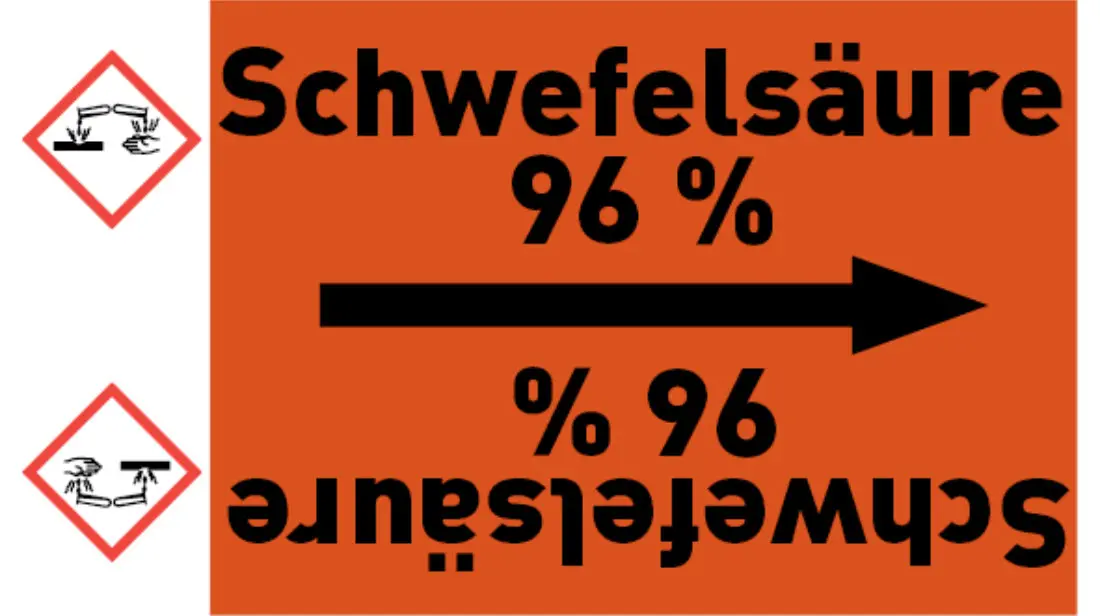 Kennzeichnungsband Schwefelsäure 96 % orange/schwarz bis Ø 50 mm 33 m/Rolle Kennzeichnungsband Schwefelsäure 96 % orange/schwarz bis Ø 50 mm 33 m/Rolle