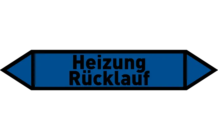 Pfeil Heizung Rücklauf blau/schwarz 215x40 mm Pfeil Heizung Rücklauf blau/schwarz 215x40 mm