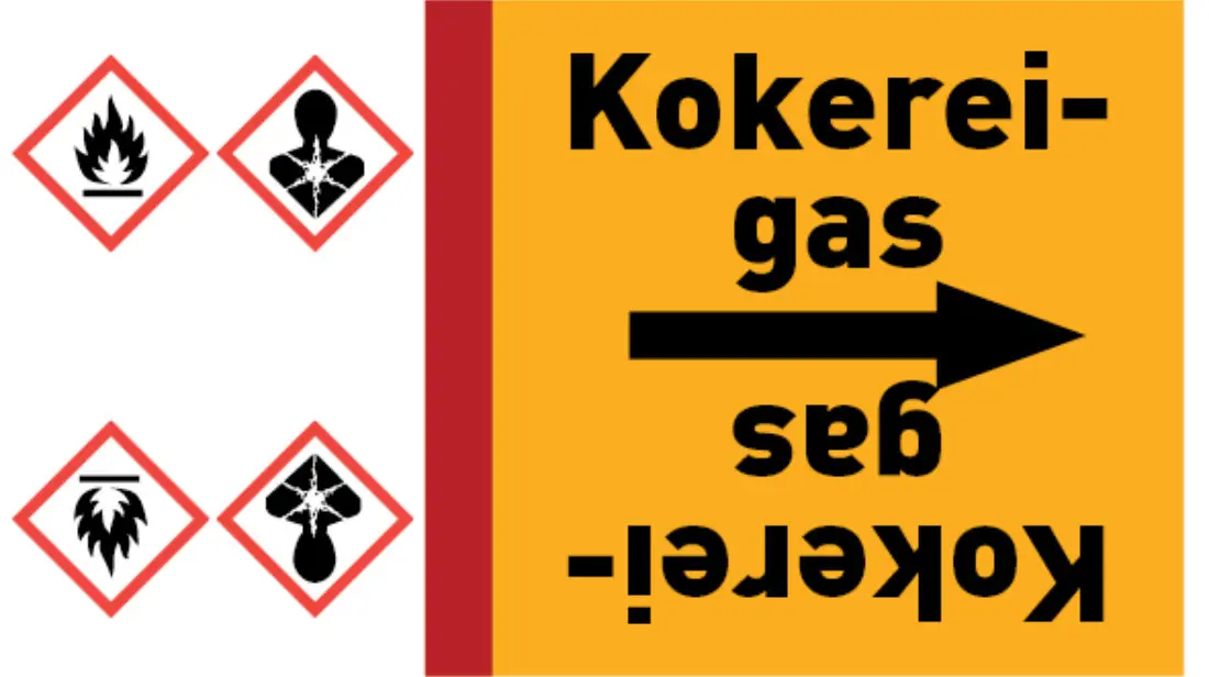 Kennzeichnungsband Kokereigas gelb/schwarz bis Ø 50 mm 33 m/Rolle Kennzeichnungsband Kokereigas gelb/schwarz bis Ø 50 mm 33 m/Rolle