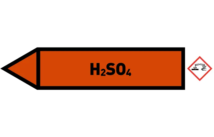 Pfeil links H2SO4 orange/schwarz 125x25 mm Pfeil links H2SO4 orange/schwarz 125x25 mm