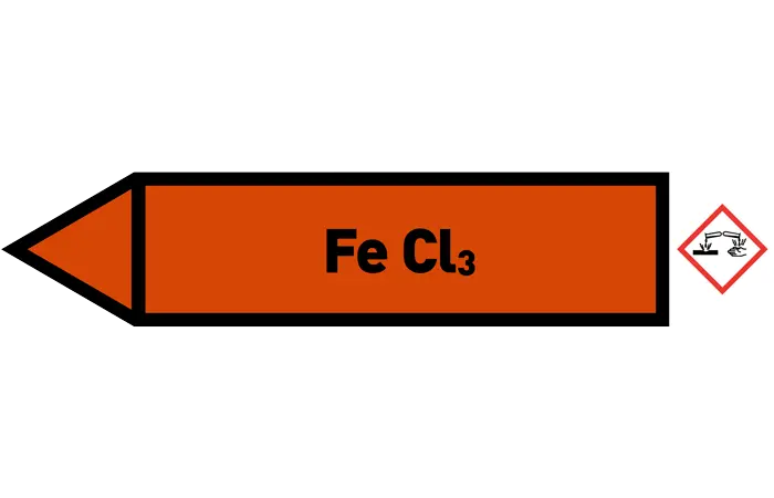 Pfeil links Fe Cl3 orange/schwarz 125x25 mm Pfeil links Fe Cl3 orange/schwarz 125x25 mm