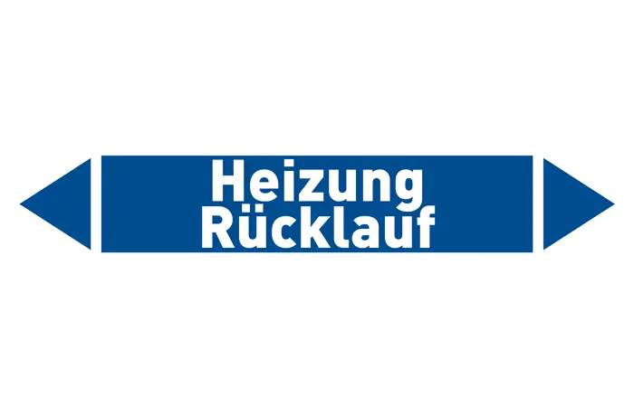 Pfeil Heizung Rücklauf blau/weiß 215x40 mm Pfeil Heizung Rücklauf blau/weiß 215x40 mm