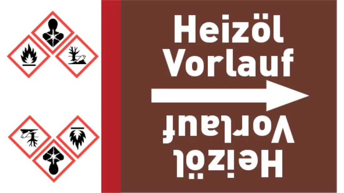 Kennzeichnungsband Heizöl Vorlauf braun/weiß bis Ø 50 mm 33 m/Rolle Kennzeichnungsband Heizöl Vorlauf braun/weiß bis Ø 50 mm 33 m/Rolle