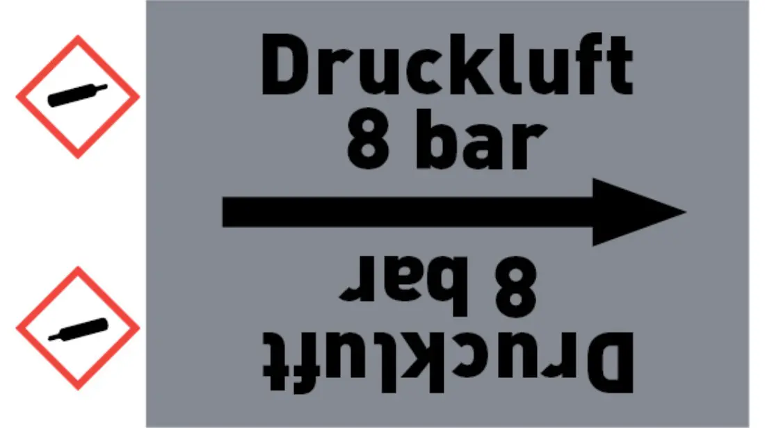 Kennzeichnungsband Druckluft 8 bar grau/schwarz bis Ø 50 mm 33 m/Rolle Kennzeichnungsband Druckluft 8 bar grau/schwarz bis Ø 50 mm 33 m/Rolle
