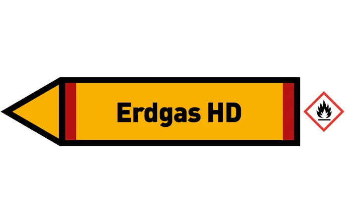 Pfeil links Erdgas HD gelb/schwarz 125x25 mm Pfeil links Erdgas HD gelb/schwarz 125x25 mm