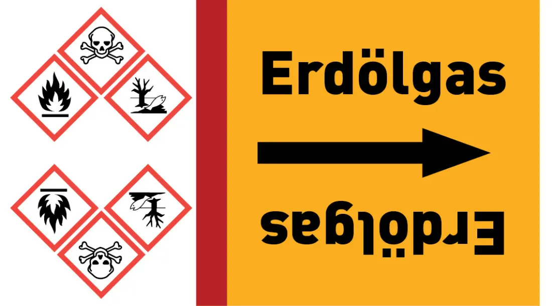 Kennzeichnungsband Erdölgas gelb/schwarz ab Ø 50 mm 33 m/Rolle Kennzeichnungsband Erdölgas gelb/schwarz ab Ø 50 mm 33 m/Rolle