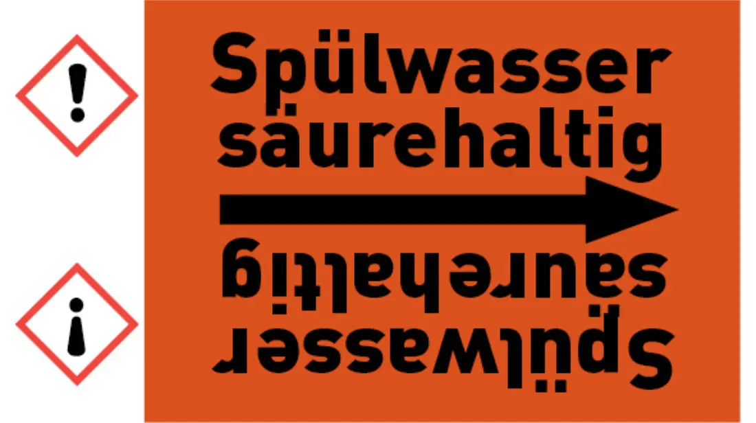 Kennzeichnungsband Spülwasser säurehaltig orange/schwarz bis Ø 50 mm 33 m/Rolle Kennzeichnungsband Spülwasser säurehaltig orange/schwarz bis Ø 50 mm 33 m/Rolle