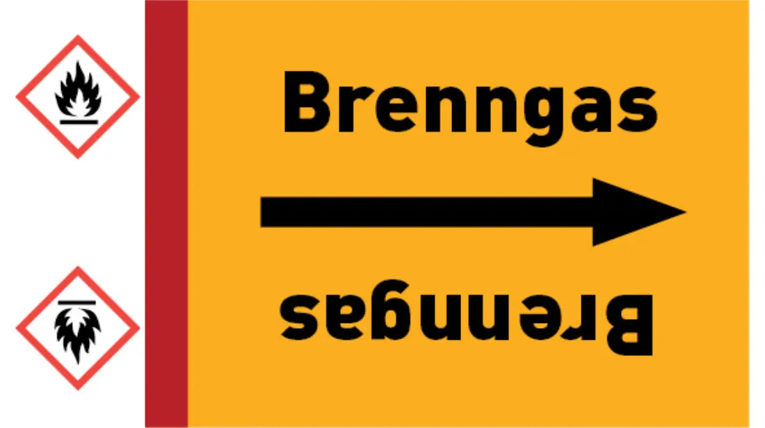 Kennzeichnungsband Brenngas gelb/schwarz bis Ø 50 mm 33 m/Rolle Kennzeichnungsband Brenngas gelb/schwarz bis Ø 50 mm 33 m/Rolle