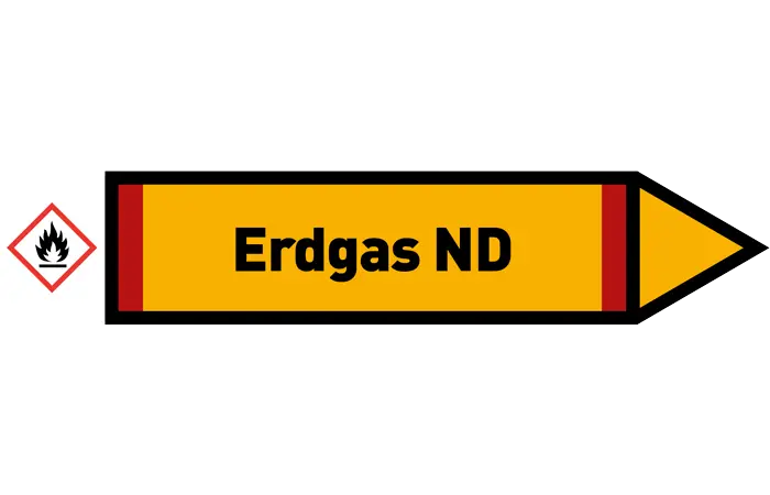 Pfeil rechts Erdgas ND gelb/schwarz 125x25 mm Pfeil rechts Erdgas ND gelb/schwarz 125x25 mm