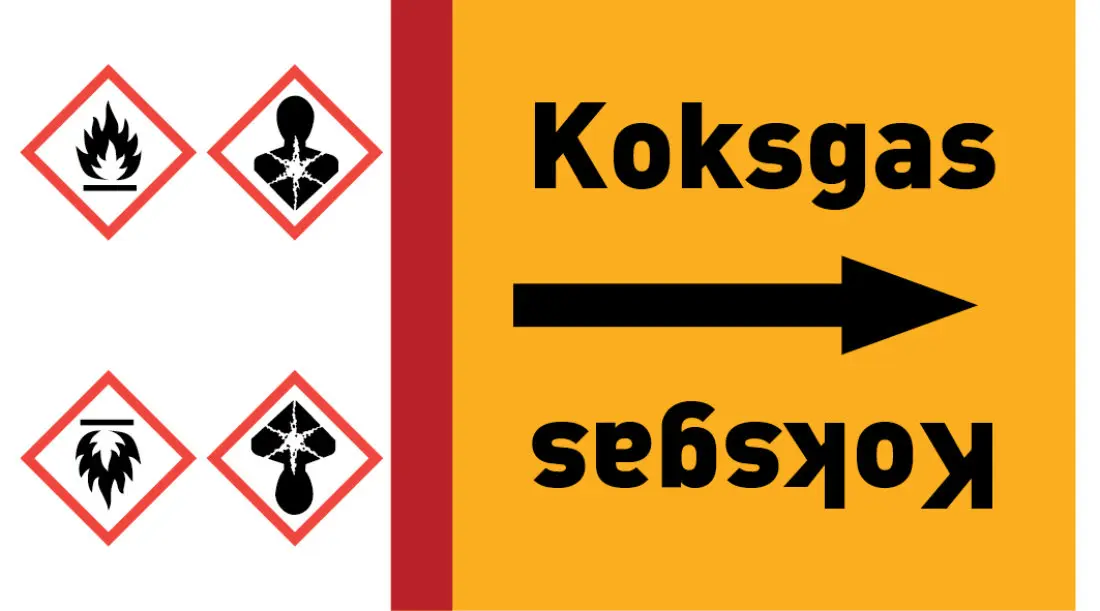 Kennzeichnungsband Koksgas gelb/schwarz ab Ø 50 mm 33 m/Rolle Kennzeichnungsband Koksgas gelb/schwarz ab Ø 50 mm 33 m/Rolle