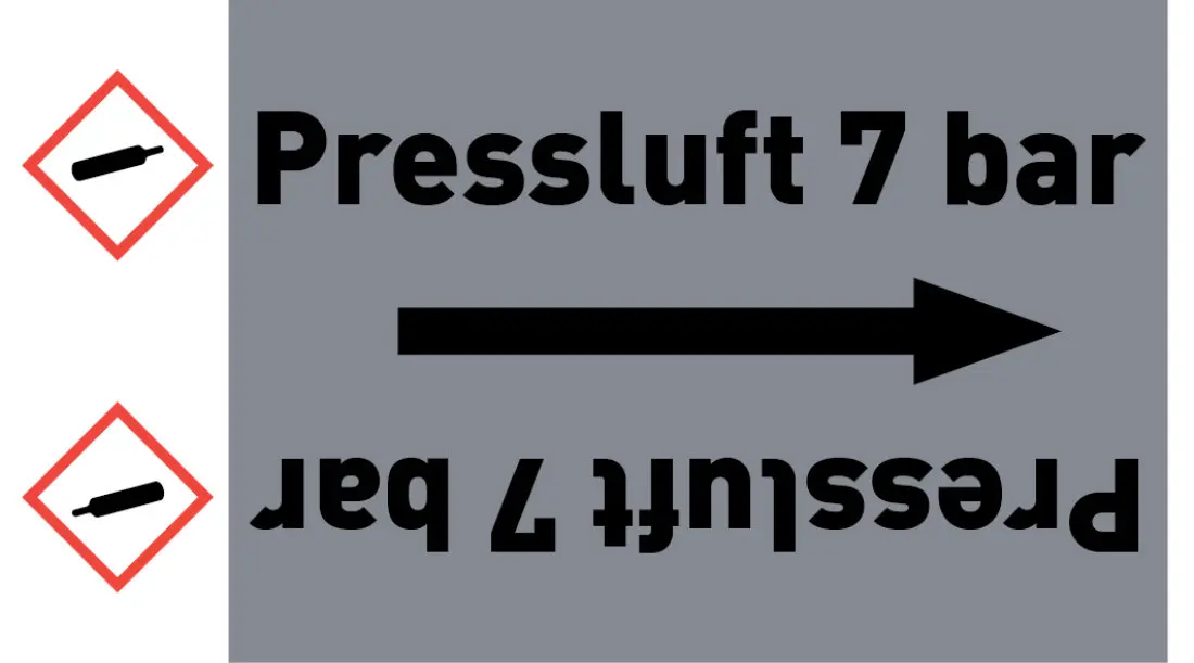 Kennzeichnungsband Pressluft 7 bar grau/schwarz ab Ø 50 mm 33 m/Rolle Kennzeichnungsband Pressluft 7 bar grau/schwarz ab Ø 50 mm 33 m/Rolle