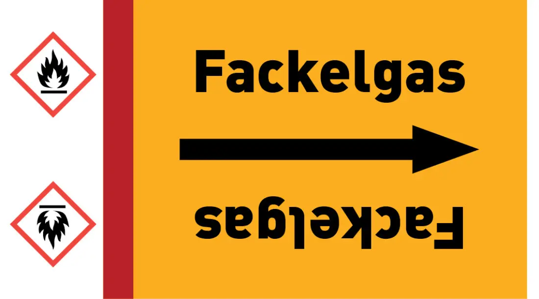 Kennzeichnungsband Fackelgas gelb/schwarz ab Ø 50 mm 33 m/Rolle Kennzeichnungsband Fackelgas gelb/schwarz ab Ø 50 mm 33 m/Rolle