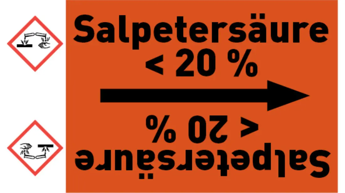 Kennzeichnungsband Salpetersäure < 20 % orange/schwarz bis Ø 50 mm 33 m/Rolle Kennzeichnungsband Salpetersäure < 20 % orange/schwarz bis Ø 50 mm 33 m/Rolle