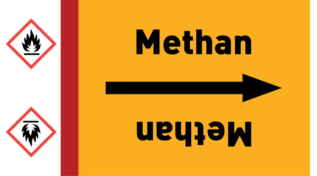 Kennzeichnungsband Methan gelb/schwarz ab Ø 50 mm 33 m/Rolle Kennzeichnungsband Methan gelb/schwarz ab Ø 50 mm 33 m/Rolle