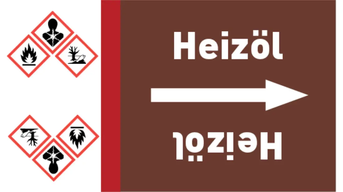 Kennzeichnungsband Heizöl braun/weiß, bis Ø 50 mm 33 m/Rolle Kennzeichnungsband Heizöl braun/weiß, bis Ø 50 mm 33 m/Rolle