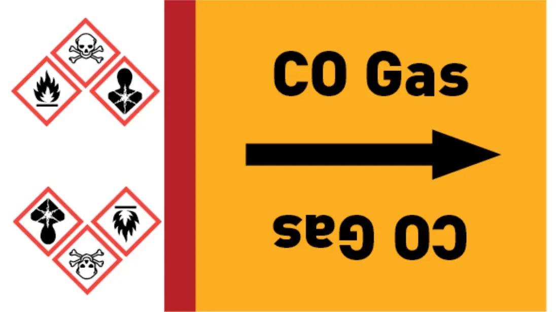 Kennzeichnungsband CO Gas gelb/schwarz bis Ø 50 mm 33 m/Rolle Kennzeichnungsband CO Gas gelb/schwarz bis Ø 50 mm 33 m/Rolle