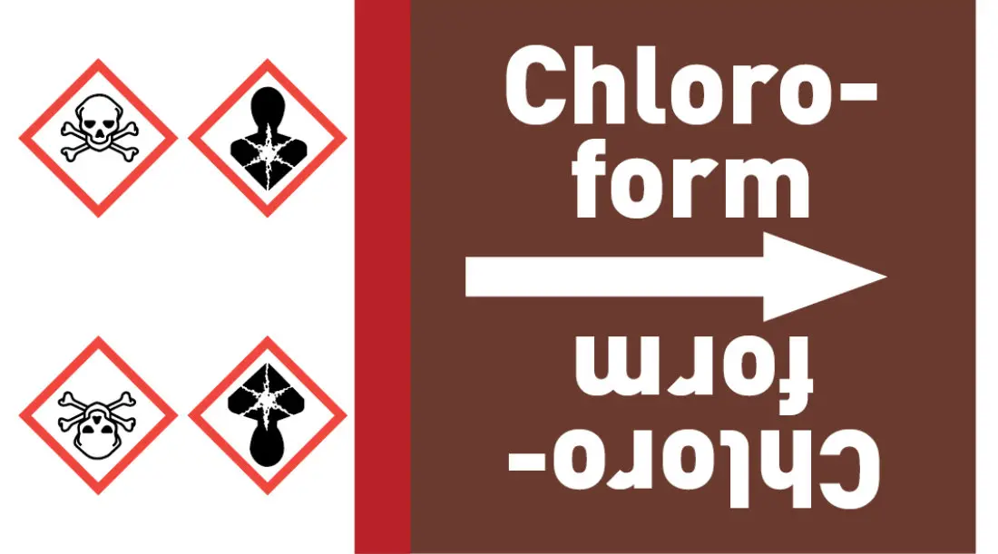 Kennzeichnungsband Chloroform braun/weiß ab Ø 50 mm 33 m/Rolle Kennzeichnungsband Chloroform braun/weiß ab Ø 50 mm 33 m/Rolle