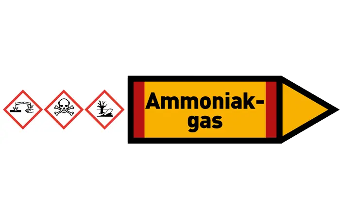 Pfeil rechts Ammoniakgas gelb/schwarz 125x25 mm Pfeil rechts Ammoniakgas gelb/schwarz 125x25 mm