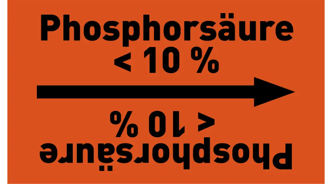 Kennzeichnungsband Phosphorsäure < 10 % orange/schwarz ab Ø 50 mm 33 m/Rolle Kennzeichnungsband Phosphorsäure < 10 % orange/schwarz ab Ø 50 mm 33 m/Rolle